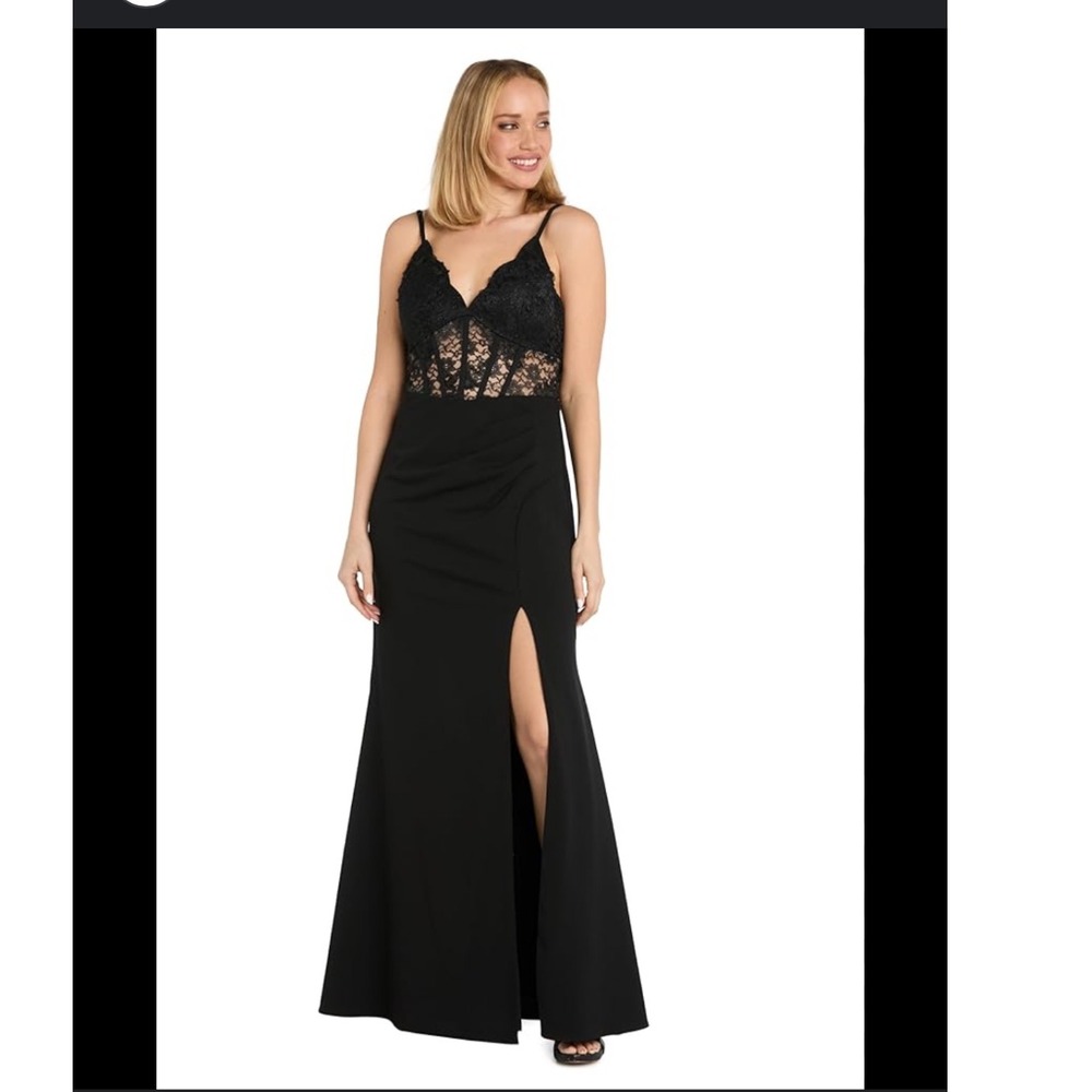 Nightway Black Lace Bodice‎ Gown Slit Maxi Dress Evening Formal 18W long formal